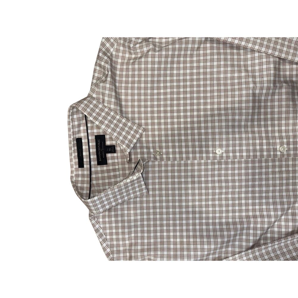 Banana Republic Slim Fit Wrinkle Resistant Dress Shirt XL Tall Beige Plaid - Picture 10 of 16
